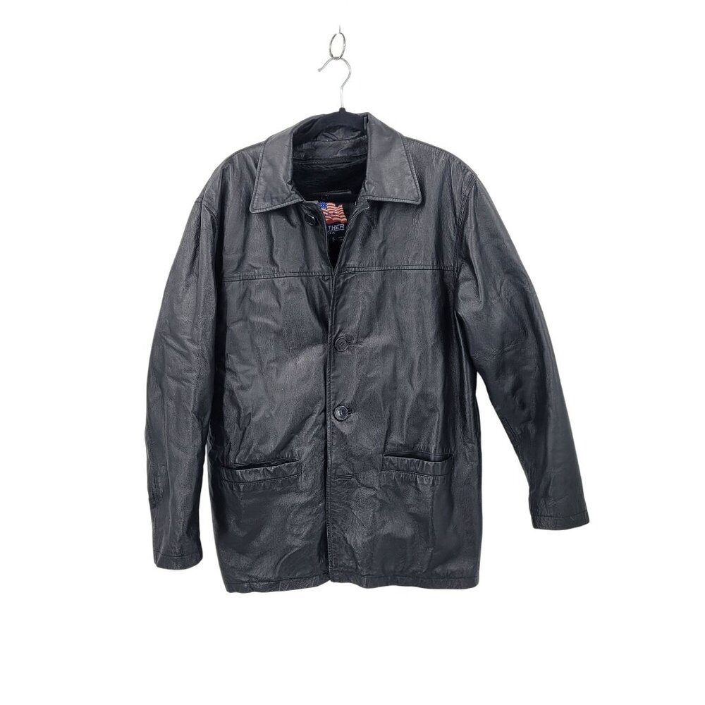 Genuine Leather Black Jacket Sz S Zip Out Faux Fur Lining Winter Button Classic‎
